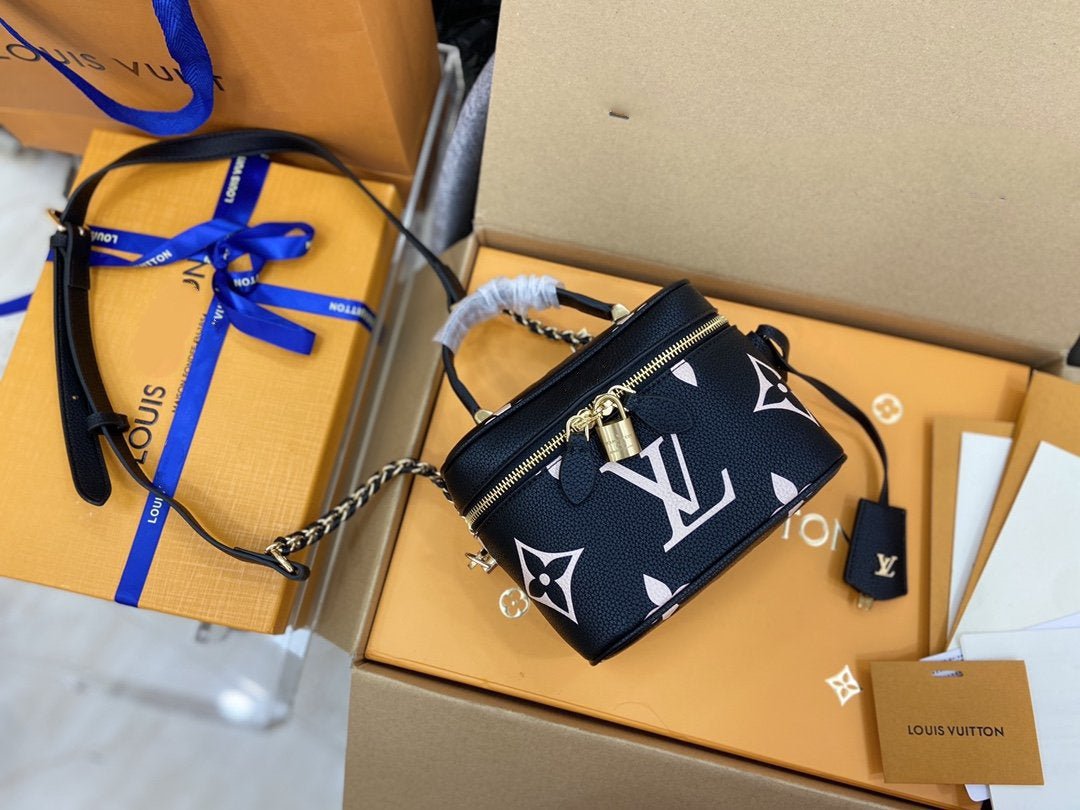 VANITY PM 19 CM SCHWARZ-WEISS MONOGRAMM EMPREINTE LEDER 