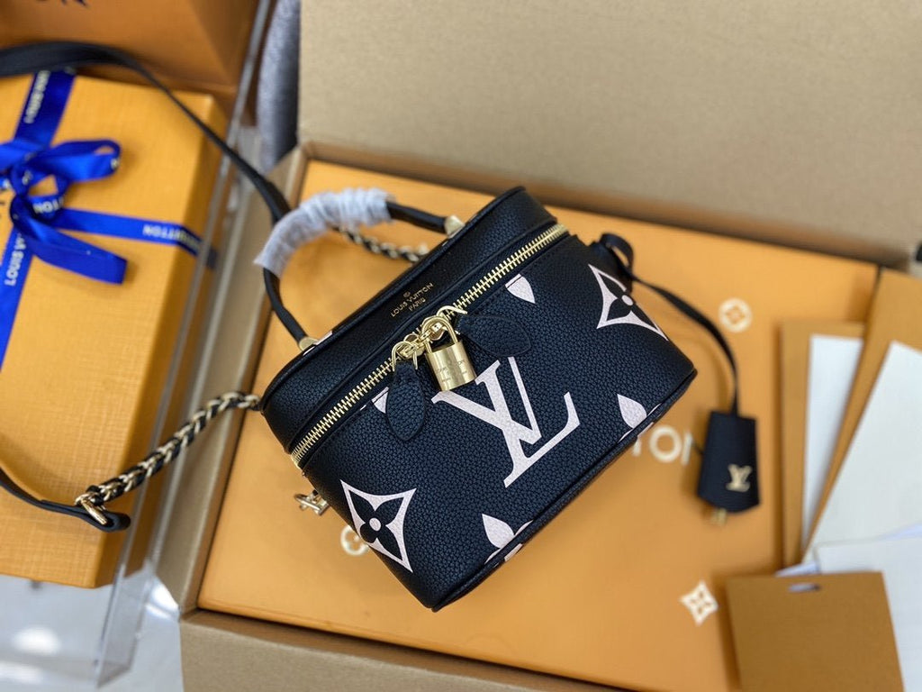 VANITY PM 19 CM SCHWARZ-WEISS MONOGRAMM EMPREINTE LEDER 