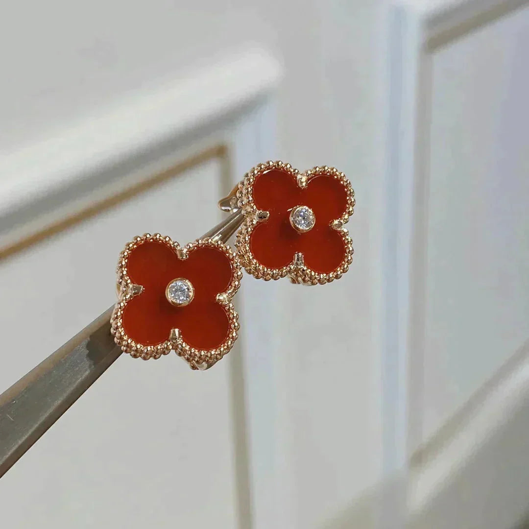 ¡®Jewelicorn¡¯CLOVER MEDIUM 1 MOTIFS CARNELIAN  DIAMOND earrings