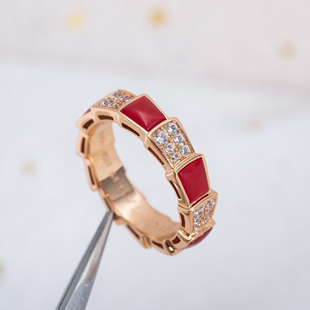 ®Jewelicorn™ SERPENTI RING ROSA GOLD KARNEIL-DIAMANT-PAVED 4MM