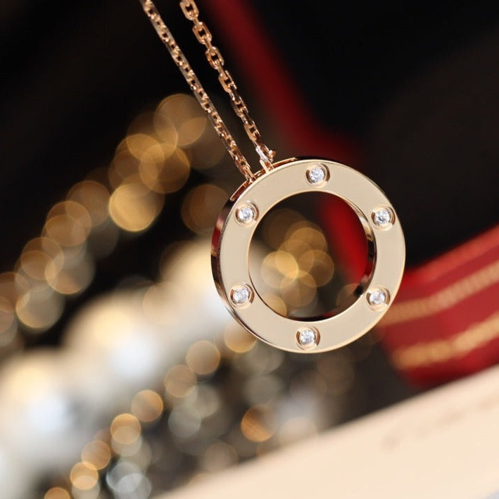 ®Jewelicorn®ラブネックレス 16mm 6ダイヤモンド ピンクゴールド