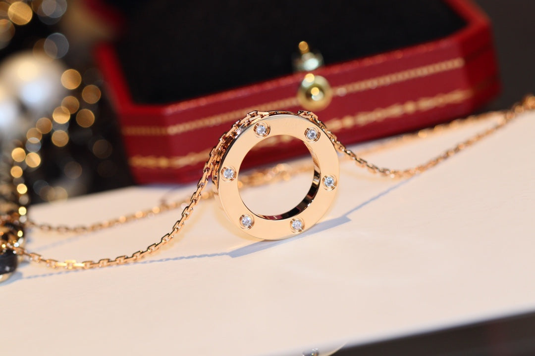 ®Jewelicorn®ラブネックレス 16mm 6ダイヤモンド ピンクゴールド