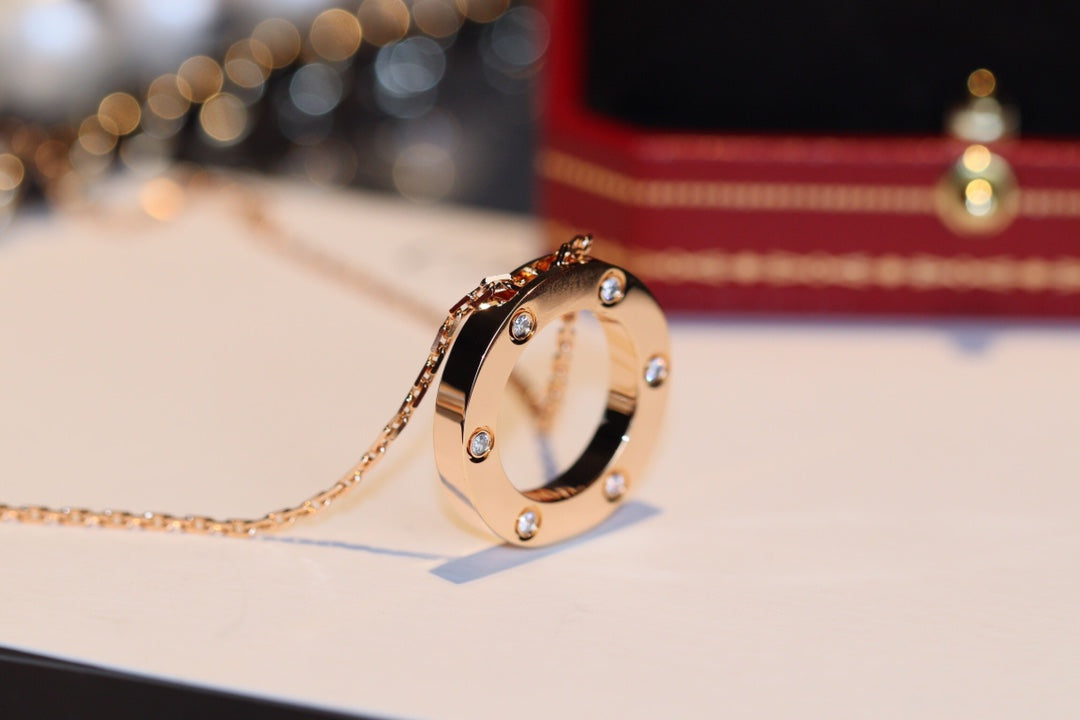 ®Jewelicorn®ラブネックレス 16mm 6ダイヤモンド ピンクゴールド