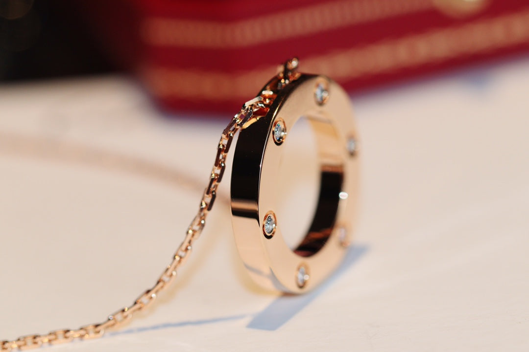 ®Jewelicorn®ラブネックレス 16mm 6ダイヤモンド ピンクゴールド