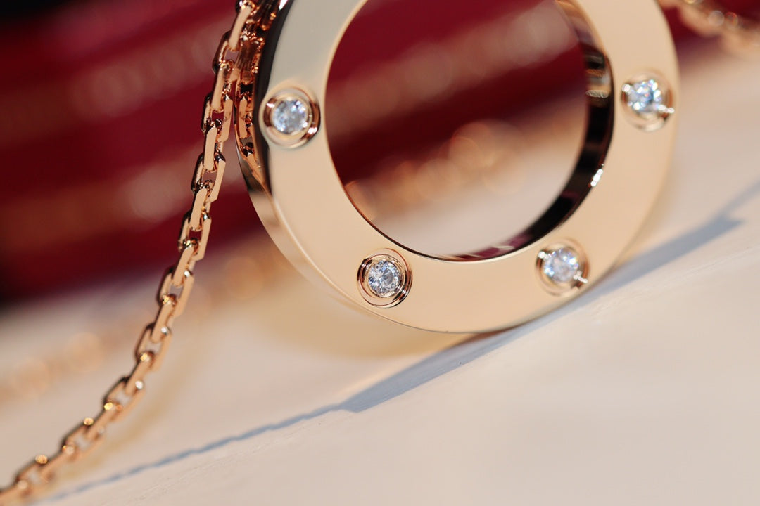 ®Jewelicorn®ラブネックレス 16mm 6ダイヤモンド ピンクゴールド