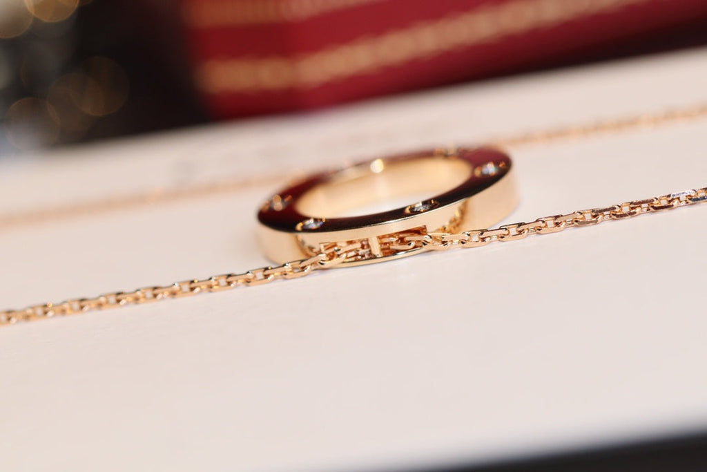 ¡®Jewelicorn¡¯LOVE NECKLACE 16MM 6 DIAMONDS PINK GOLD