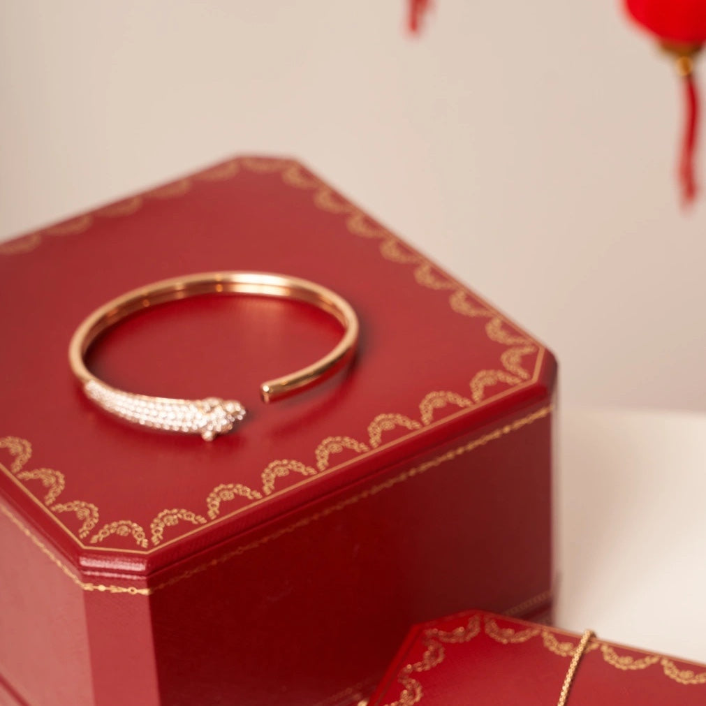 ®Jewelicorn® パンテール ローズゴールド ダイヤモンド オープンブレスレット