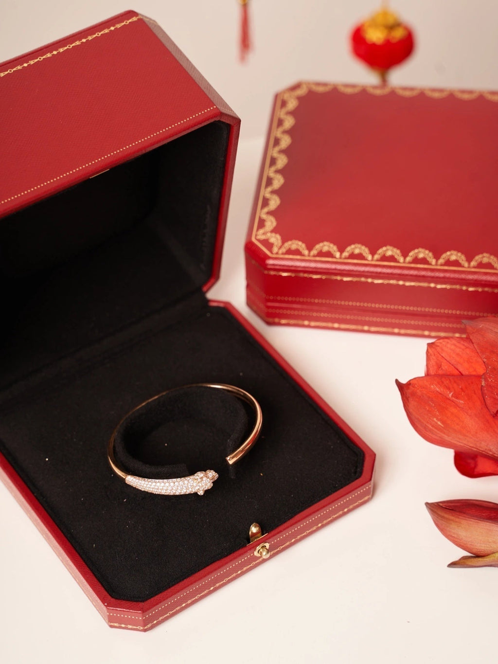 ®Jewelicorn® パンテール ローズゴールド ダイヤモンド オープンブレスレット