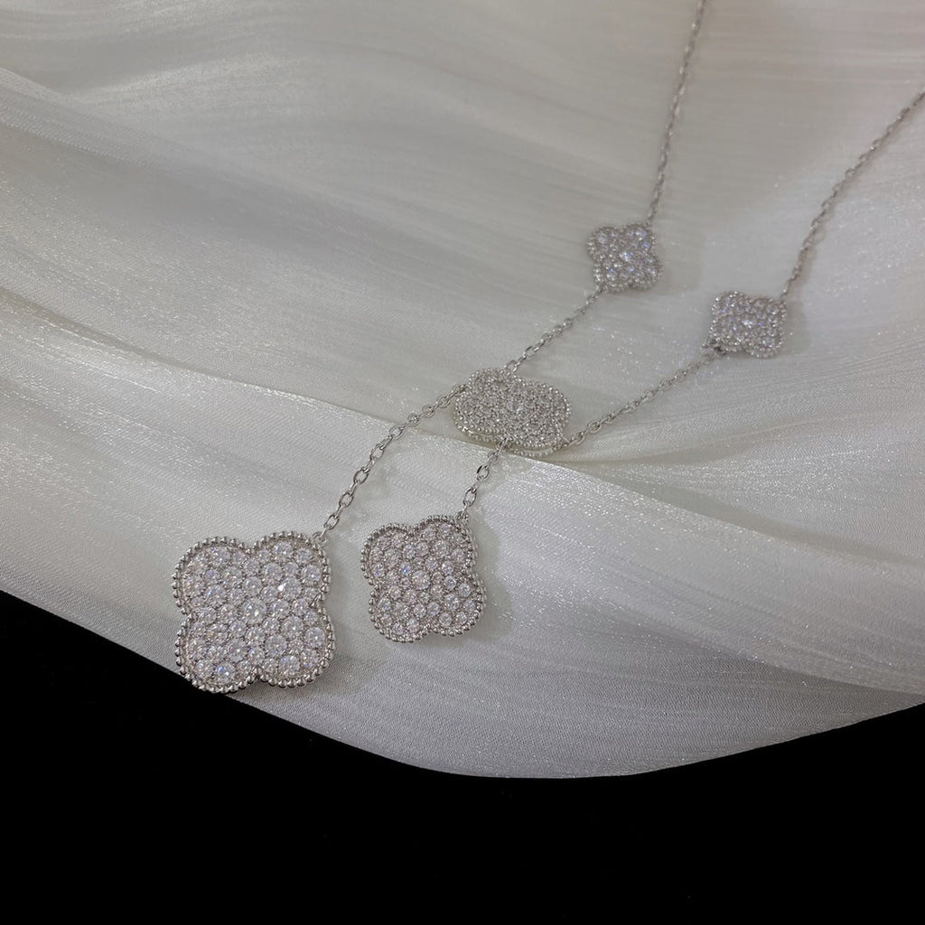 ¡®Jewelicorn¡¯CLOVER 5 MOTIFS SILVER DIAMONDS NECKLACE