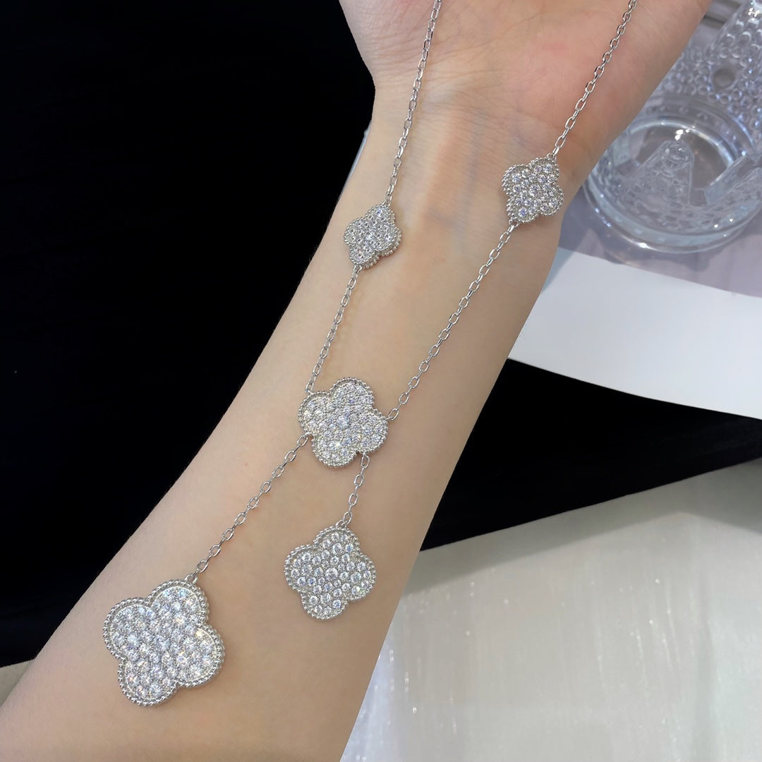 ¡®Jewelicorn¡¯CLOVER 5 MOTIFS SILVER DIAMONDS NECKLACE