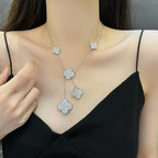 ¡®Jewelicorn¡¯CLOVER 5 MOTIFS SILVER DIAMONDS NECKLACE