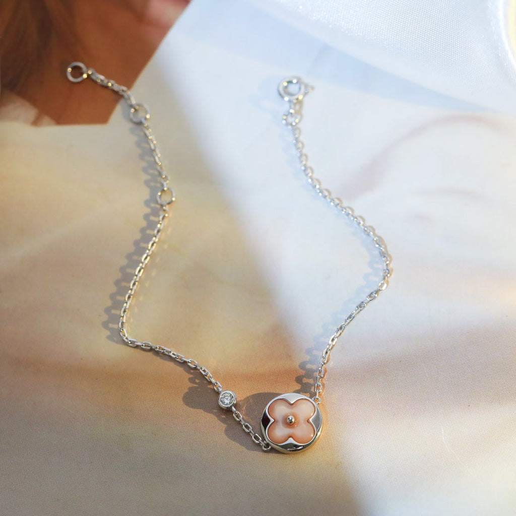 Jewelicorn Armband mit Sonnenmotiv, rosa Perlmutt, silber