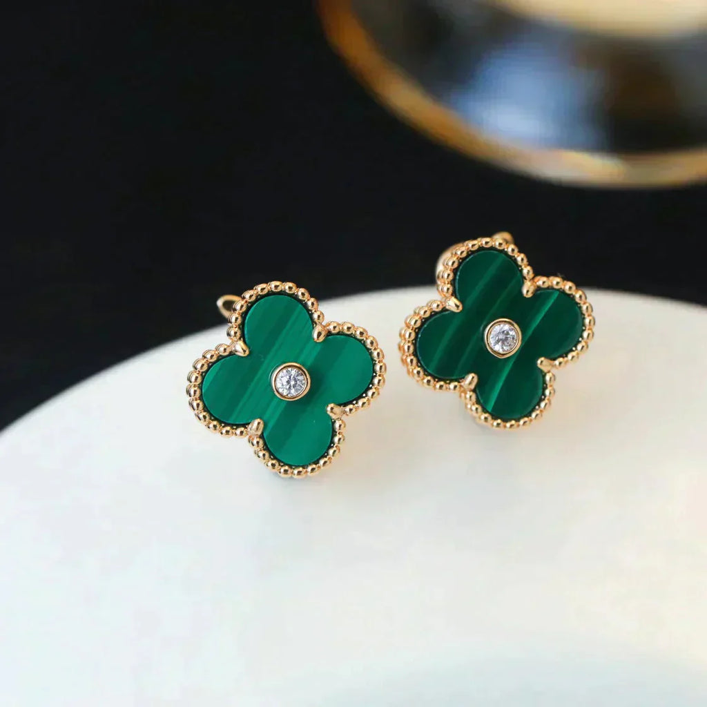¡®Jewelicorn¡¯CLOVER MEDIUM 1 MOTIFS MALACHITE DIAMOND EARRINGS