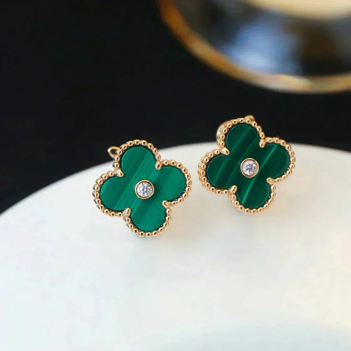 ¡®Jewelicorn¡¯CLOVER MEDIUM 1 MOTIFS MALACHITE DIAMOND EARRINGS