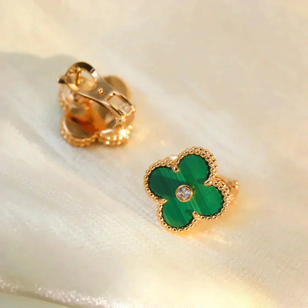 ¡®Jewelicorn¡¯CLOVER MEDIUM 1 MOTIFS MALACHITE DIAMOND EARRINGS
