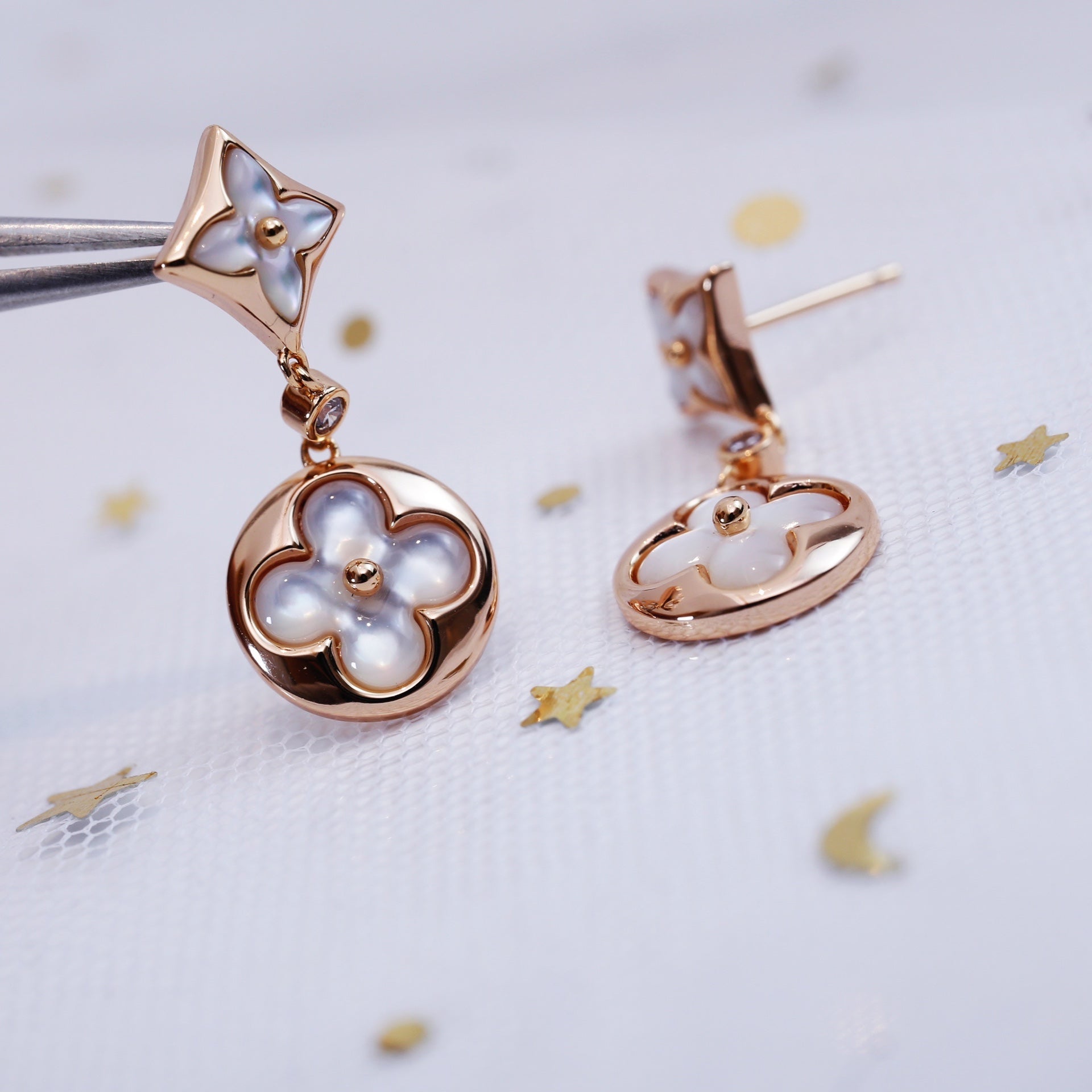 ¡®Jewelicorn¡¯STAR AND SUN PINK GOLD MOP DROP EARRINGS
