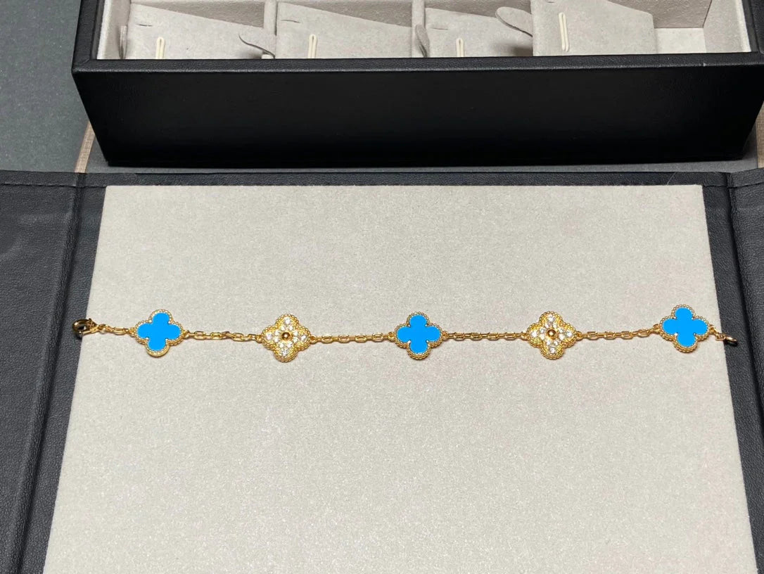 [⭐JeweliWhal] CLOVER 5 MOTIF BLUE AGATE BRACELET COLLECTION