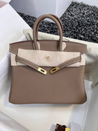 HM Birkin 25 cm, braunes Togo-Leder, goldene Beschläge