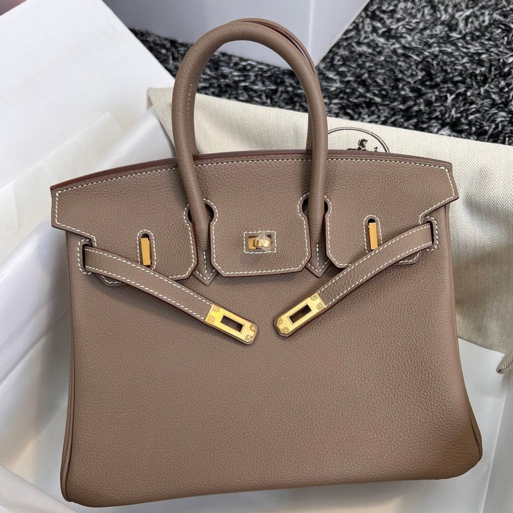 HM Birkin 25 cm, braunes Togo-Leder, goldene Beschläge