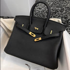 HM Birkin 25 cm, schwarzes Togo-Leder, goldene Beschläge