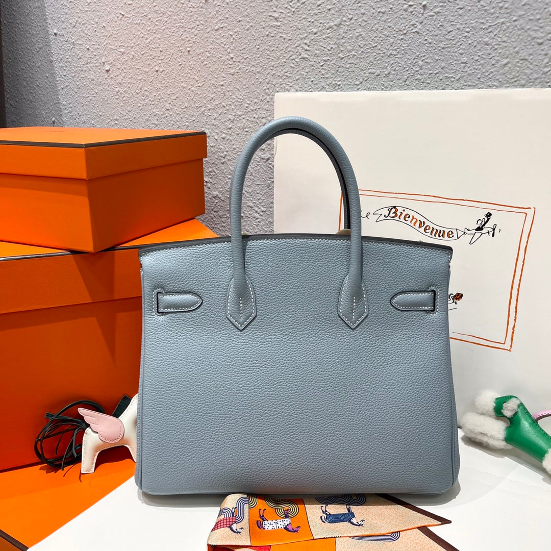 HM Birkin 30 cm Cloud Blue Togo-Leder Silberne Beschläge