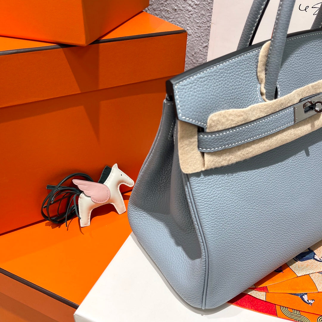 HM Birkin 30 cm Cloud Blue Togo-Leder Silberne Beschläge