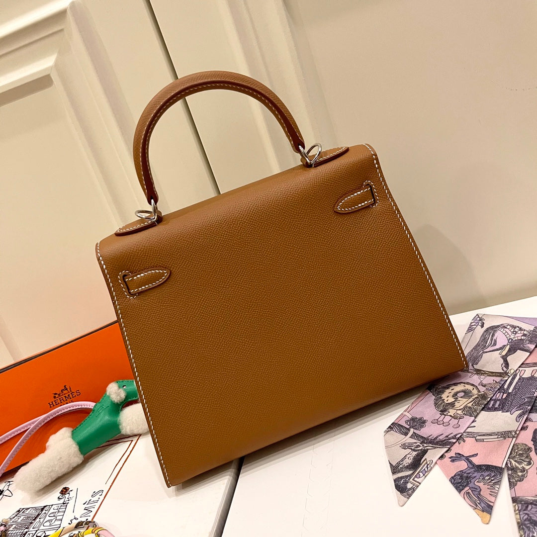 HM KELLY 25CM GOLD EPSOM LEDER SILBERNE BESCHLÄGE