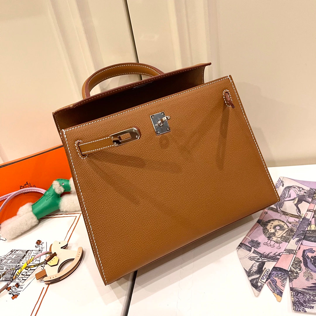 HM KELLY 25CM GOLD EPSOM LEDER SILBERNE BESCHLÄGE