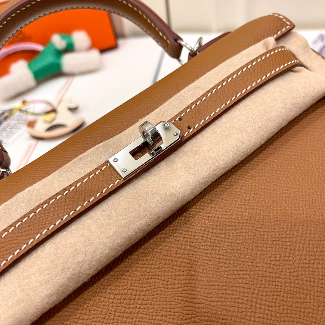 HM KELLY 25CM GOLD EPSOM LEDER SILBERNE BESCHLÄGE