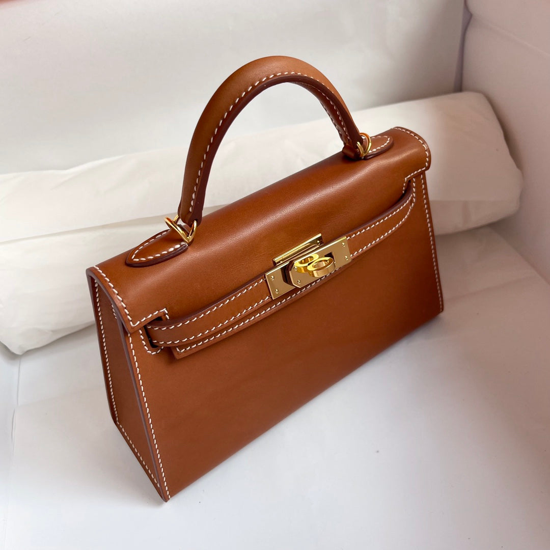 HM KELLY 19CM GOLDENER SATTEL LEDER GOLDENE BESCHLÄGE