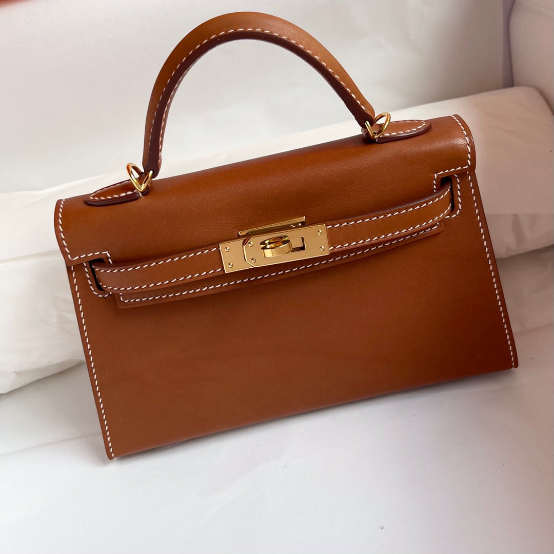 HM KELLY 19CM GOLDENER SATTEL LEDER GOLDENE BESCHLÄGE