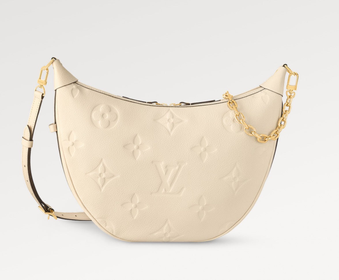 LOOP HOBO 38 CREMEMONOGRAM EMPREINTE LEDER GOLDENE BESCHLÄGE