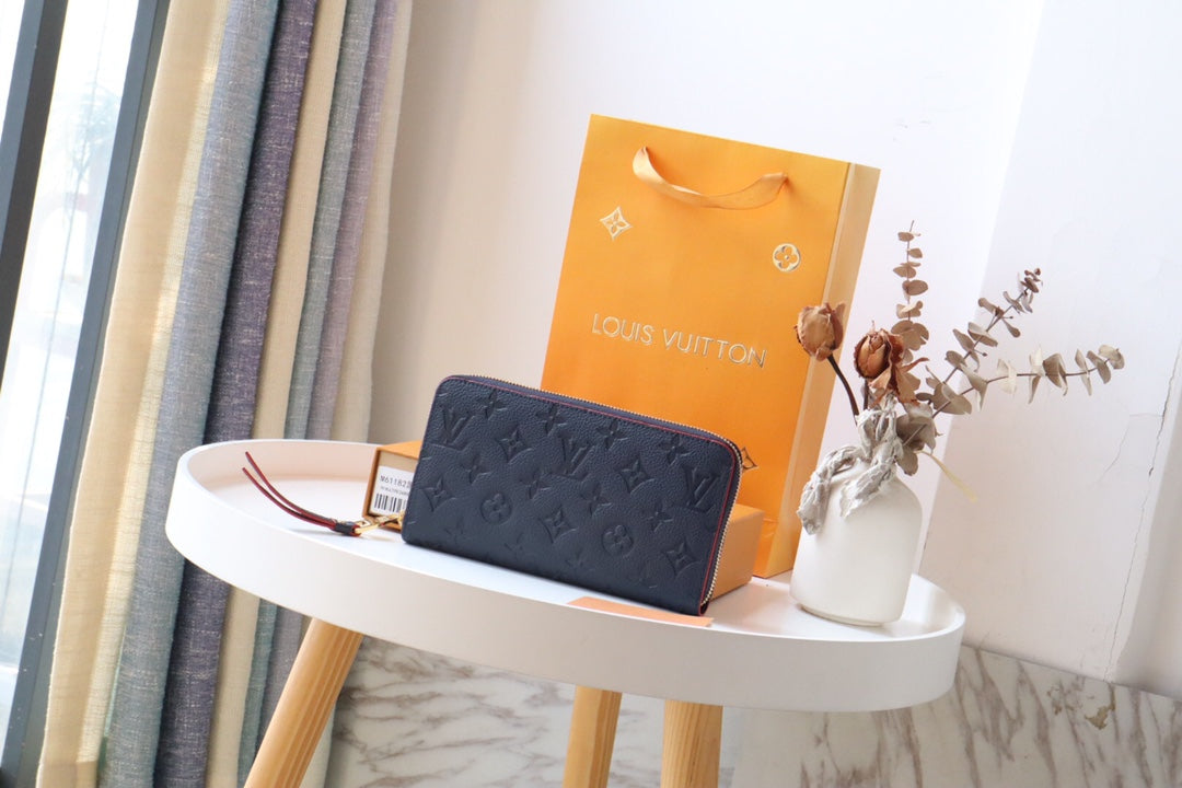 LV ZIPPY GELDBÖRSE LANGE TASCHE BLAU ROT EMPREINTE LEDER