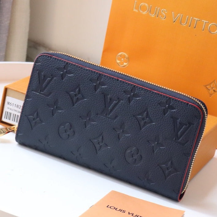 LV ZIPPY GELDBÖRSE LANGE TASCHE BLAU ROT EMPREINTE LEDER