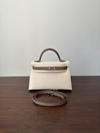 HM KELLY MINI 20 WEISS ETAIN EPSOM SILBERBESCHLÄGE