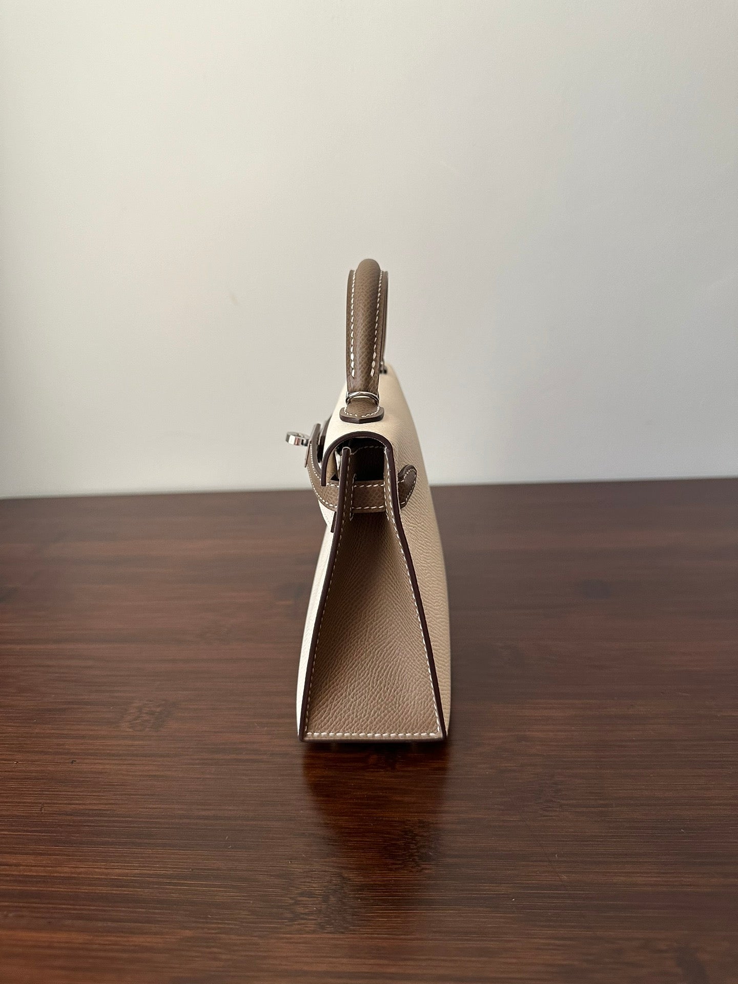 HM KELLY MINI 20 WEISS ETAIN EPSOM SILBERBESCHLÄGE