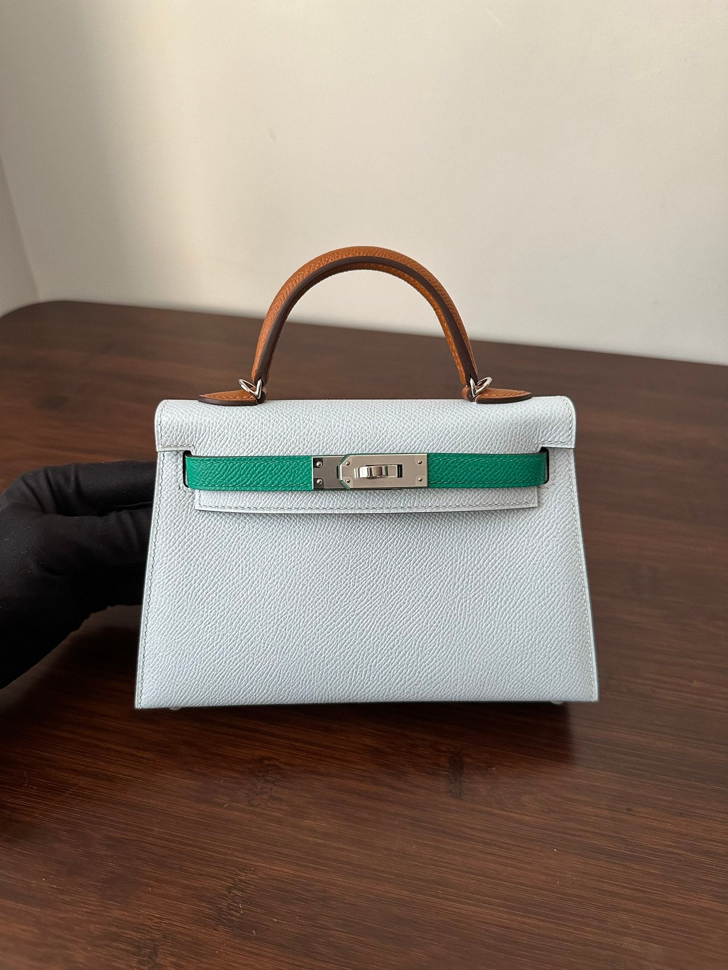 HM KELLY MINI 20 WOLKENBLAU EPSOM SILBERNE BESCHLÄGE