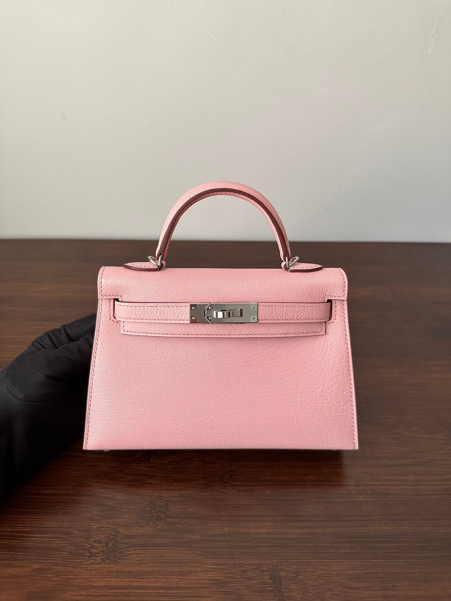 HM KELLY MINI 20 PINK CHEVRE SILBERNE HARDWARE