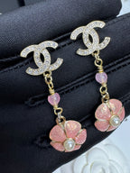 [⭐JeweliWhal]26C Pink Camellia Enamel Pendant with Double C Earrings