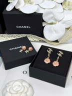 [⭐JeweliWhal]26C Pink Camellia Enamel Pendant with Double C Earrings
