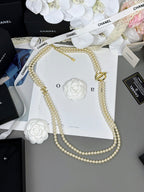 [⭐JeweliWhal]25K Pencil Double C Double-Layer Pearl Sweater Chain