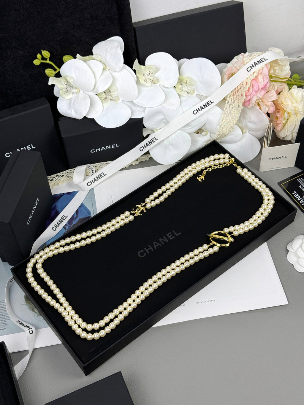 [⭐JeweliWhal]25K Pencil Double C Double-Layer Pearl Sweater Chain