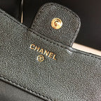 Kartenetui mit Klappe, 11,5 cm, schwarzes genarbtes Kalbsleder, Gold Icon