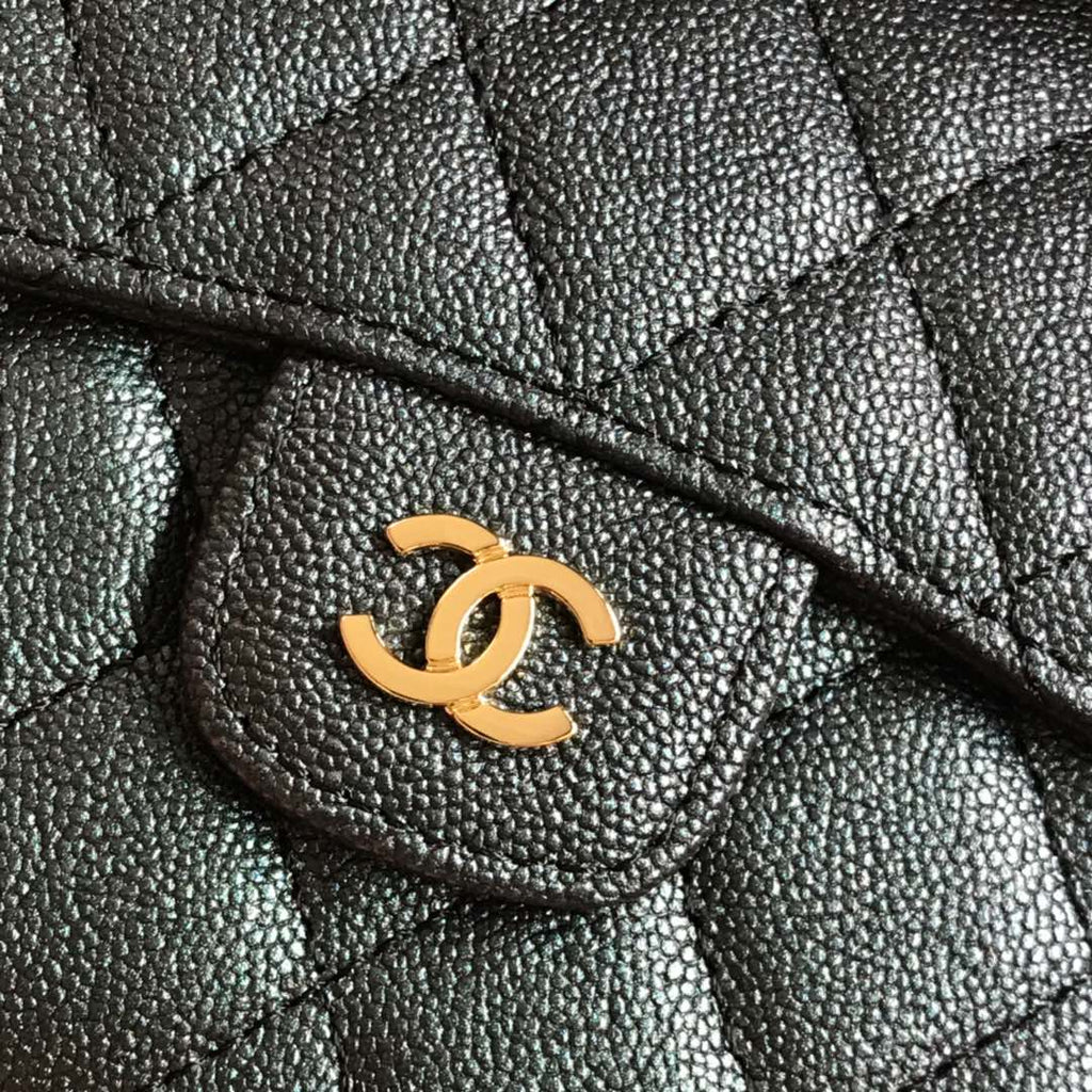 Kartenetui mit Klappe, 11,5 cm, schwarzes genarbtes Kalbsleder, Gold Icon