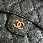 CC FLAP CARD HOLDER 11.5 BLACK GRAINED CALFSKIN WITH GOLD ICON