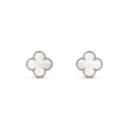 Jewelicorn Ohrringe mit Kleeblatt-Motiv, mittelgroß, weiß, silber