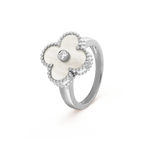 Jewelicorn Kleeblatt Silberner Perlmutt-Diamantring