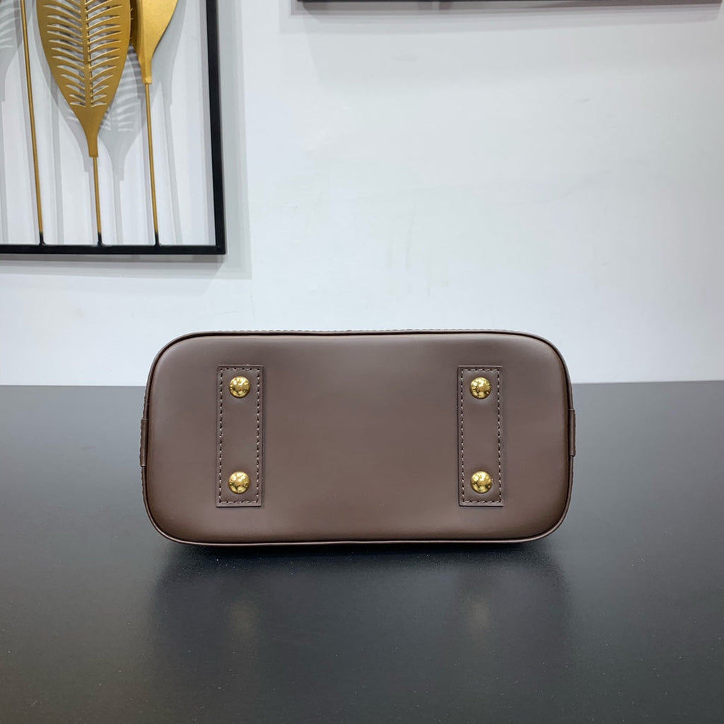 GEFLOCHTENE ALMA BB 23 IN BRAUNER DAMIER EBENE CANVAS-GOLDSCHNALLE