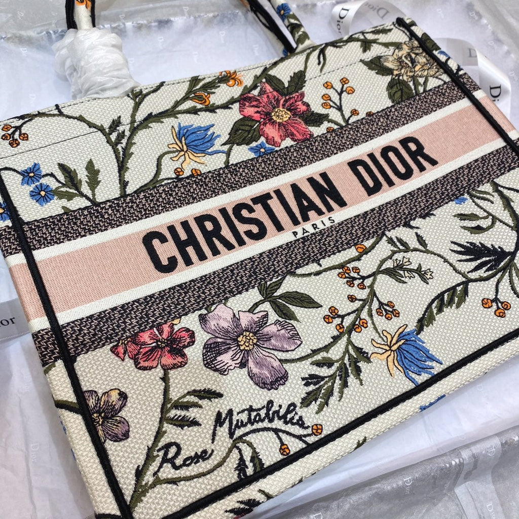 MITTLERE BUCHTASCHE 36 IN BEIGE BAUMWOLLE MIT MEHRFARBIGER STICKEREI