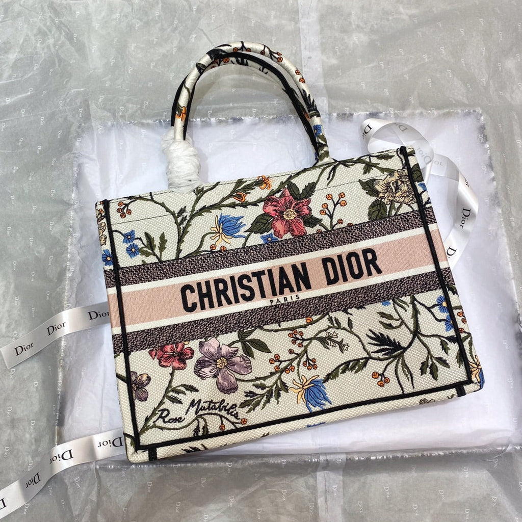 MITTLERE BUCHTASCHE 36 IN BEIGE BAUMWOLLE MIT MEHRFARBIGER STICKEREI